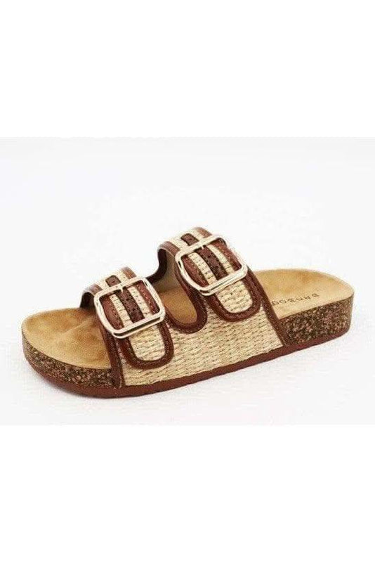 Bamboo Corc Footbed Slide Sandal in Raffia Strap - SwagglyLife Home & Fashion